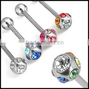 Multi Gem Barbell Tongue Ring,Body Piercing Jewelry thumbnail-1