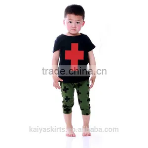 New Coming Stylish Casual Red and Black Cross Haren Pant Cotton Suit Comfortable Boy Clothing Sets thumbnail-1