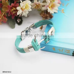 Fashion Black Leather Rudder Charm Bracelet thumbnail-6