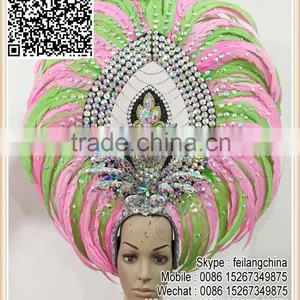 Samba Party Large Green Pink Rooster Feather Headdress Headpiece Quality Choice thumbnail-2