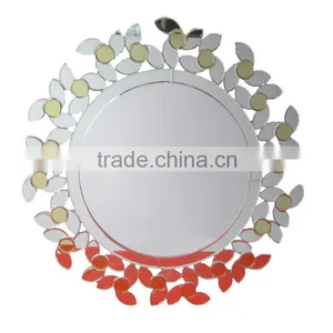 2015 Silver and Gold Floral Frame Stylish Round Wall Mirror thumbnail-1