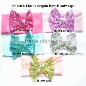 Wholesale Baby New Solid Cotton Headband With Sequin Hair Bow,sparkle Knitted Headwraps Hair Bow thumbnail-1