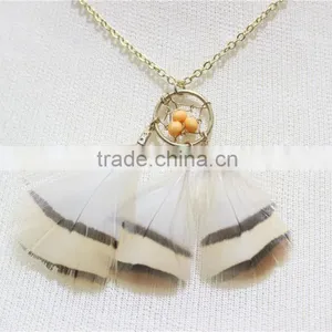 Newest Elegant Dreamcatcher Necklace Orange Beads Feather Necklace Dream Catcher Jewelry 2016 Fashion Necklace Wholesale thumbnail-2