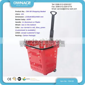 Supermarket Collapsible With Handle and Wheels Rolling Shopping Basket thumbnail-1