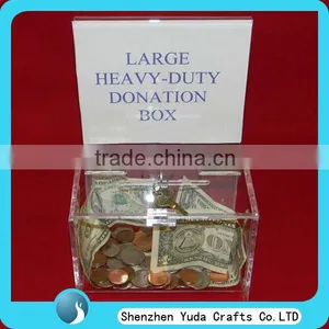 Durable Desktop Clear Donation Box Acrylic Coin Box With Key Made in China thumbnail-1