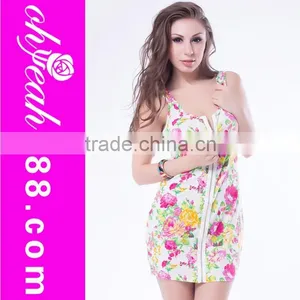 Professional Printed Hot Wholesale Flower Pattern Mature Women Sexy Night Dress thumbnail-1