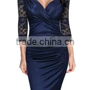 Women's Deep-V Neck Ruffles Floral Lace Fitted Retro Evening Pencil Dress thumbnail-1