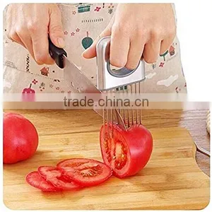 Onion Holder Vegetable Potato Cutter Slicer Gadget Stainless Steel Fork Slicing Odor Remover Kitchen Tool (Stainless Steel) thumbnail-5