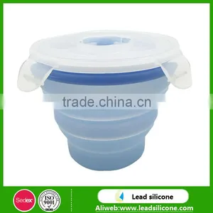 Carry-on Foldable Silicone Bowl With Lid/ Collapsible Silicone Small Bowl For Camping thumbnail-1