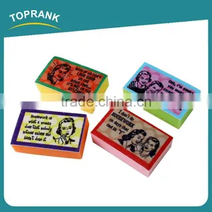 Toprank New Design Printed 4pcs Kitchen Cleaning Sponge Dish Scrubber Pad Nonwovens Sponge Scouring Pad thumbnail-1