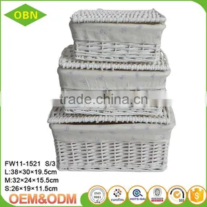 Customized Willow Weaving Fabric Liner Woven Baby Clothing Storage Big Basket With Lid thumbnail-3