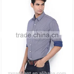 2017 NEW Indian Fashion Long Sleeve Blue Stripes French Cuff Button-down Collar Casual Man Shirt thumbnail-3