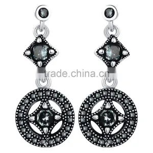 Black Gold Color Black Zircon Circle Women Jewelry Party Drop Earring thumbnail-1
