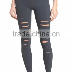 MGOO Custom Design Plain Distressed Yoga Pants Fitted Ripped Airbrush Women Leggings thumbnail-3