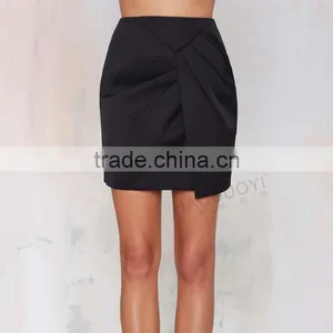 MGOO 2015 Cheap Price OEM Services Women Black Wrap Office Skirts Mini Above Knee Length Wraparound 15144A413 thumbnail-2