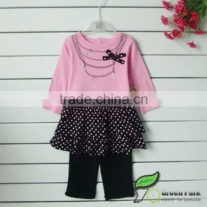 Infant Baby Girls Cute Pink Polk Dots Dress With Black Legging Sets Baby Suits Girls Outfits thumbnail-1