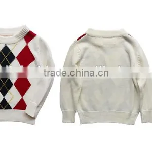 V Neck Cotton Intarsia Diamond Boys Argyle Sweater thumbnail-1