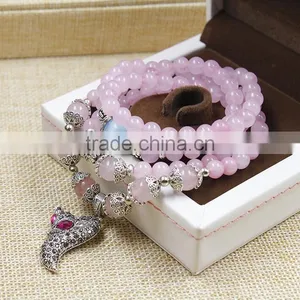 F20075N Natural Pink Crystal Fox Bracelet Lucky Hand Chains thumbnail-3