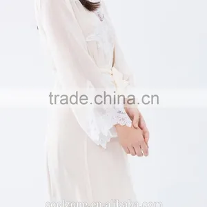Sexy Relaxed Fit Tie-up Front Sheer Lace Bath Robe for Women thumbnail-4