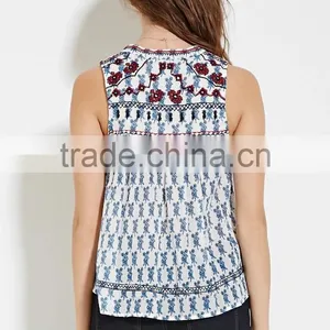 2016 Guangzhou Shandao Oem Service Summer New Design Casual Sleeveless Printing Women Rayon Tops thumbnail-3