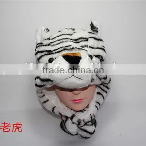 White Tiger Plush Warm Hat Earmuff With Ear Poms Cartoon Animal Cap thumbnail-1