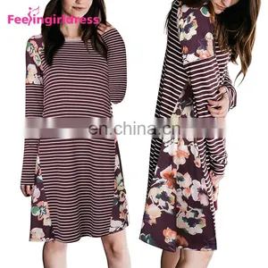 Autumn Red Latest Designs Fashion Print Loose T-Shirt Long Sleeve Casual Dress thumbnail-1