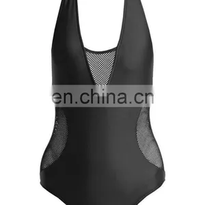 OEM Female Swimming Wear Backless Mesh Swimsuit One Piece Black thumbnail-5