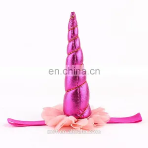MCH-2465 New Design Flower Antenna Headband Halloween Cute Baby Girl Fuchsia Unicorn Headband for Kids thumbnail-1