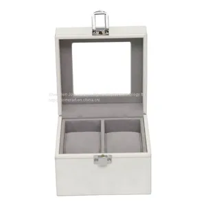 Custom White Lockable Wooden Watch Box With Window on the Top thumbnail-2