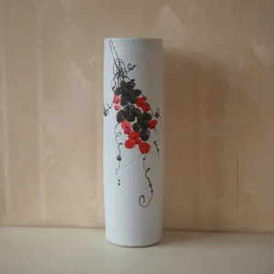 Grape Vine Large White Hand Made Round Cylinder Jingdezhen Ceramic Vase For Home Decoration thumbnail-4
