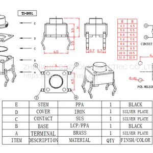 TS-D001 Factory Momentary 6*6 mm RoHS Reach Tact Switch 4 Pin DIP Type for Remote Control Push Button Tactile Switch thumbnail-3