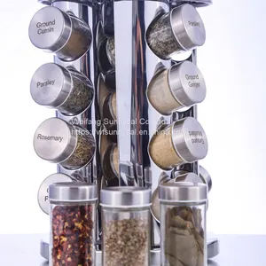 16 Jars Revolving Countertop Spice Rack Stainless Steel Seasoning Storage Organization for Kitchen thumbnail-1
