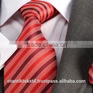 Red Striped, Necktie Set, Pocket Square and Cufflink Set Neck Tie, Corbata, Gravate, Krawatte, Cravatta, Fashion Tie thumbnail-1