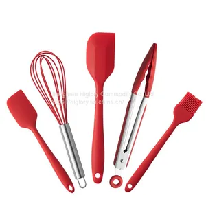 Wholesale Kitchen Accessories 5Pcs Heat Resistant Food Silicone Kitchen Utensils Cooking Spatula Set thumbnail-1