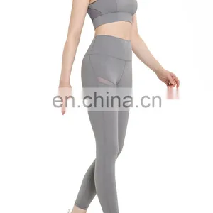 Custom Logo Women Sportswear Suit Set Back Hollow Out Bra And High Waist Leggings Two Piece Yoga Set Sexy Mesh Gym Running Wear thumbnail-3