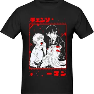 Chainsaw Anime Man Shirt Men's Breathable Custom Cotton Short Sleeve thumbnail-1