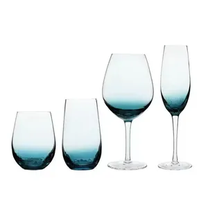 Wine Glasses for Red or White Wine, Hand Blown Large Wine Glass Blue Crackle Lead-Free Stemless Glassware for Gift thumbnail-1