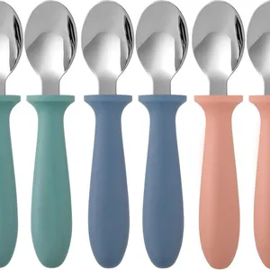 Stainless Steel Toddler Spoons Baby & Kids Utensils for Self-Feeding Plastic Handle Dishwas thumbnail-1