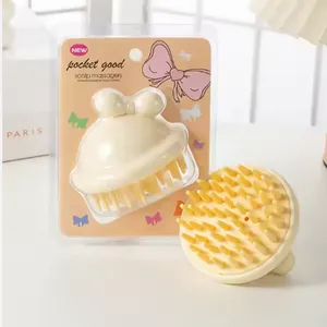 Wholesales Dry and Wet Silicone Shampoo Brush Cute Cartoon Washing Hair Brush Custom Your Logo Round Message Shampoo Brush thumbnail-3