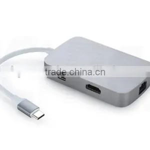 High Speed ABS USB-C to RJ45 & USB 3.0 Type-A 2 Ports Adapter thumbnail-2