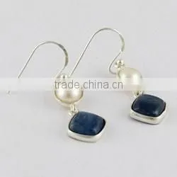 Real Natural Stone Pearl_Kyanite 925 Sterling Silver Earring, Fresh Silver Jewelry, Gemstone Silver Jewelry thumbnail-1