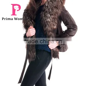 2015 New Style Winter Women Short Leather Coat With Belt Silver Fox Hat Overcoat Quality Choice thumbnail-6
