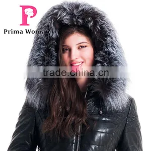 Winter Women Leather Medium Length Slim Fit Embroidered Coat With Brown Fox Hat Clothes thumbnail-5