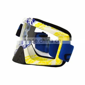 BJ-MG-013 Wholesale Adult Clear Lens Yellow & Blue Frame Motorcycle Goggles Motocross Roll off thumbnail-4