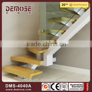 Steel Structure Stairs Frame Glass Balustrade Wood Tread Staircase thumbnail-2
