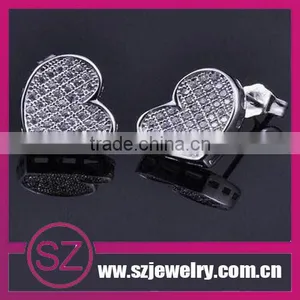 EAR0027 New Products 2014 Fashion Silver Heart Crystal Cheap Stud Earrings for Ladies Screw on Backs thumbnail-1