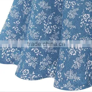 2014 New Design Denim Floral Print Sleeveless Dress , Polo Collar Dress thumbnail-4