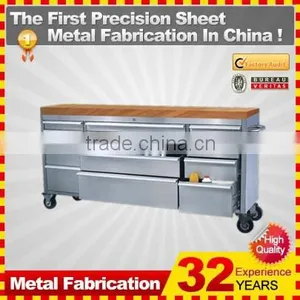 46 In. 9 Drawer Stainless Steel Mobile Tool Cabinet With Solid Wood Top, Black thumbnail-2