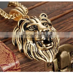 Cool Men Jewellery Stainless Steel Gold Lion Head Pendant thumbnail-4