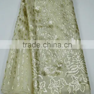 Top Quality African Silk Lace Fabric Fashion Dress Cream Embroidery Lace Fabrics for Wedding Party thumbnail-1